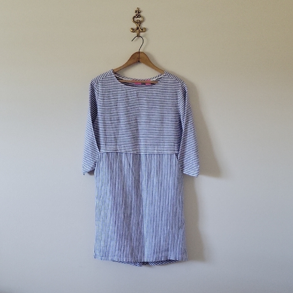 Isaac Mizrahi‎ Blue White Striped Linen Shift Oversized Dress Size XS